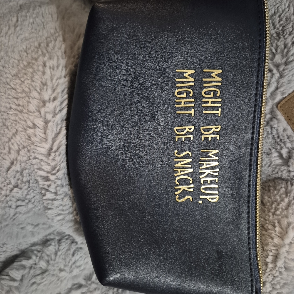 Black Makeup Pouch with Gold Text